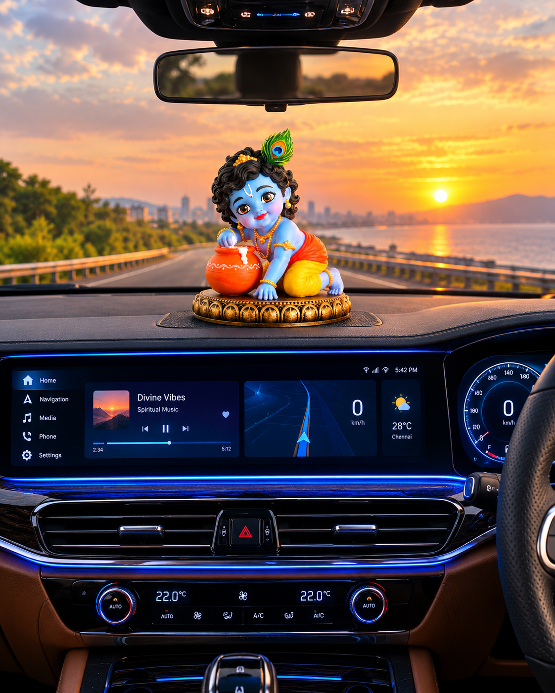 Krishna Figurine in a Sunset Luxury Cabin